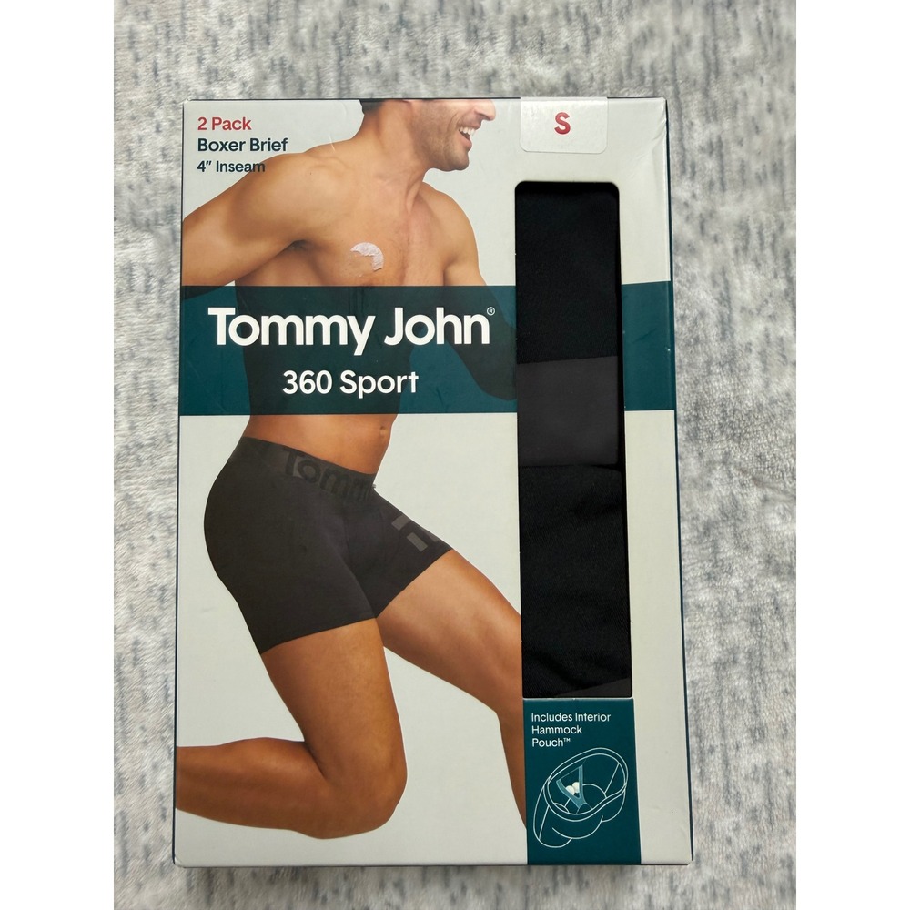 Tommy John 360 Sport Boxer Brief 4" Inseam 2 Pack Black Small Hammock Pouch
